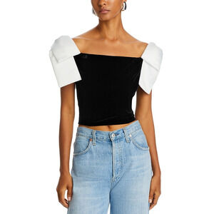 French Connection Women Carey Velvet Bow Sleeve Top Blackout Size 4
